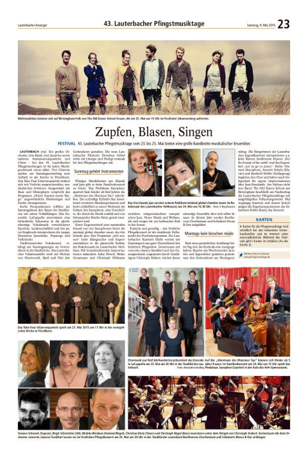 Lauterbacher Anzeiger: Zupfen, Blasen, Singen - 009.05.2015